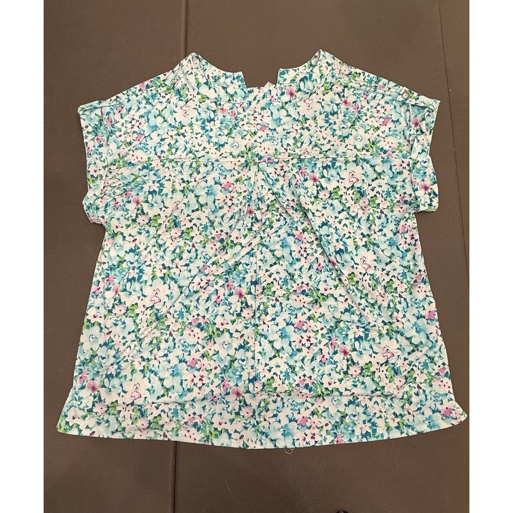 Dear Scarlett Lizzy Blouse V-Neck Bright Floral Multi Print Stretchy Top XL - Picture 2 of 8